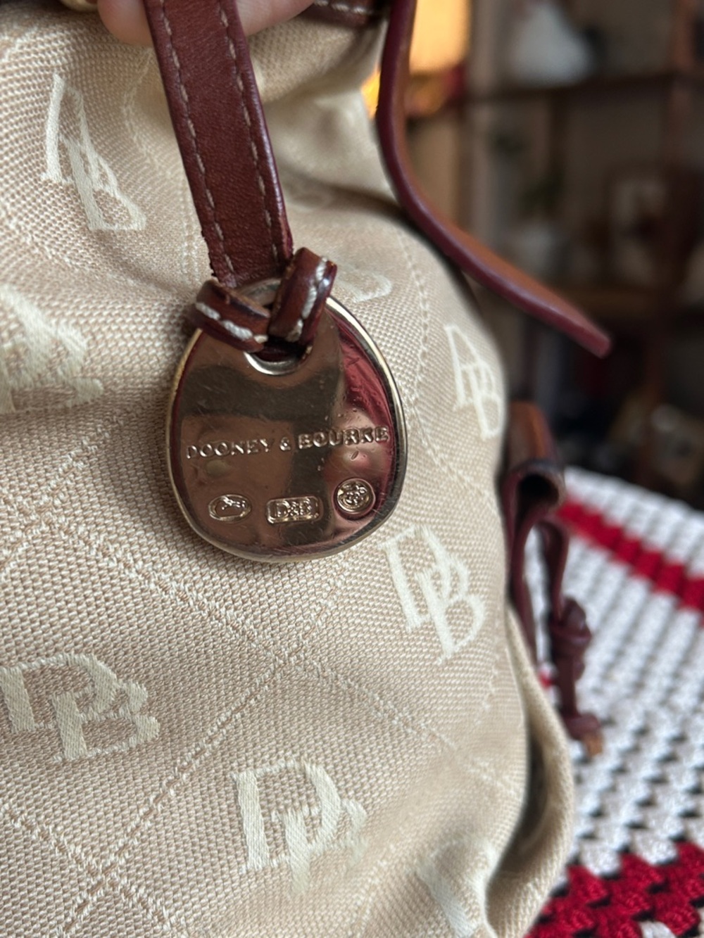 Dooney & Bourke Tan and Brown Logo Drawstring Shoulder Bag - Picture 3 of 9
